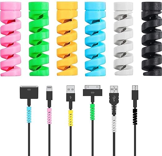 Multicolor Spiral Winder Protectors for Data Cable & Charging Cord- Pack of 4