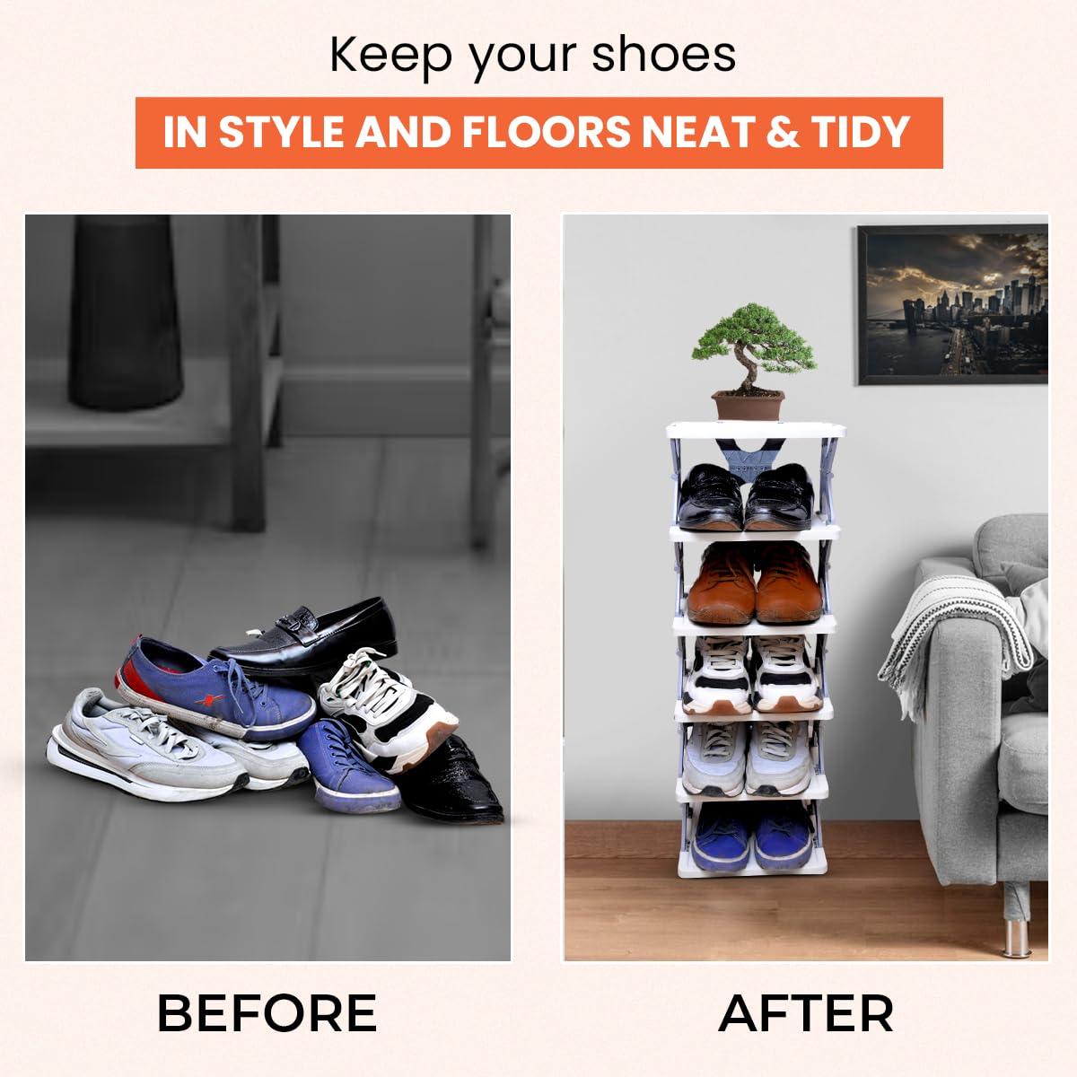 Layer Shoes Rack for Home (6 layer) , Adjustable Shoe Stand Organizer Stackable Storage Bedroom entryway Slots Shelf Footwear Rack, Multi-Purpose Durable Plastic