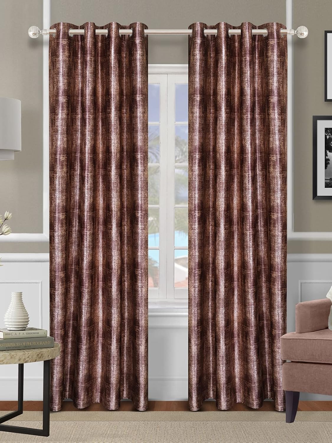 Luxurious Polyester Fabric, Long Door Curtain 9 Feet Set of 2 - for Living Room, Bedroom - Upgrade Your Home Curtains for Long Door-Brown