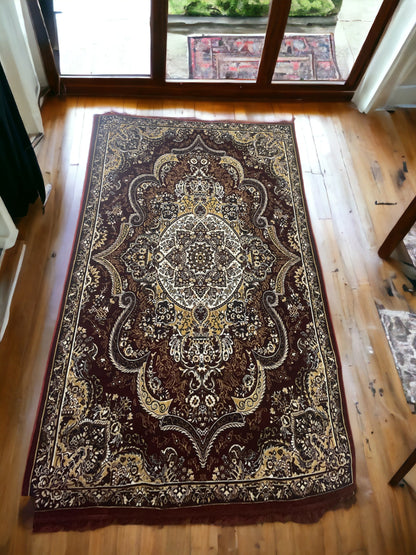 Kashmiri Persian Design Velvet Rug (5 feet x 7 feet) - Maroon